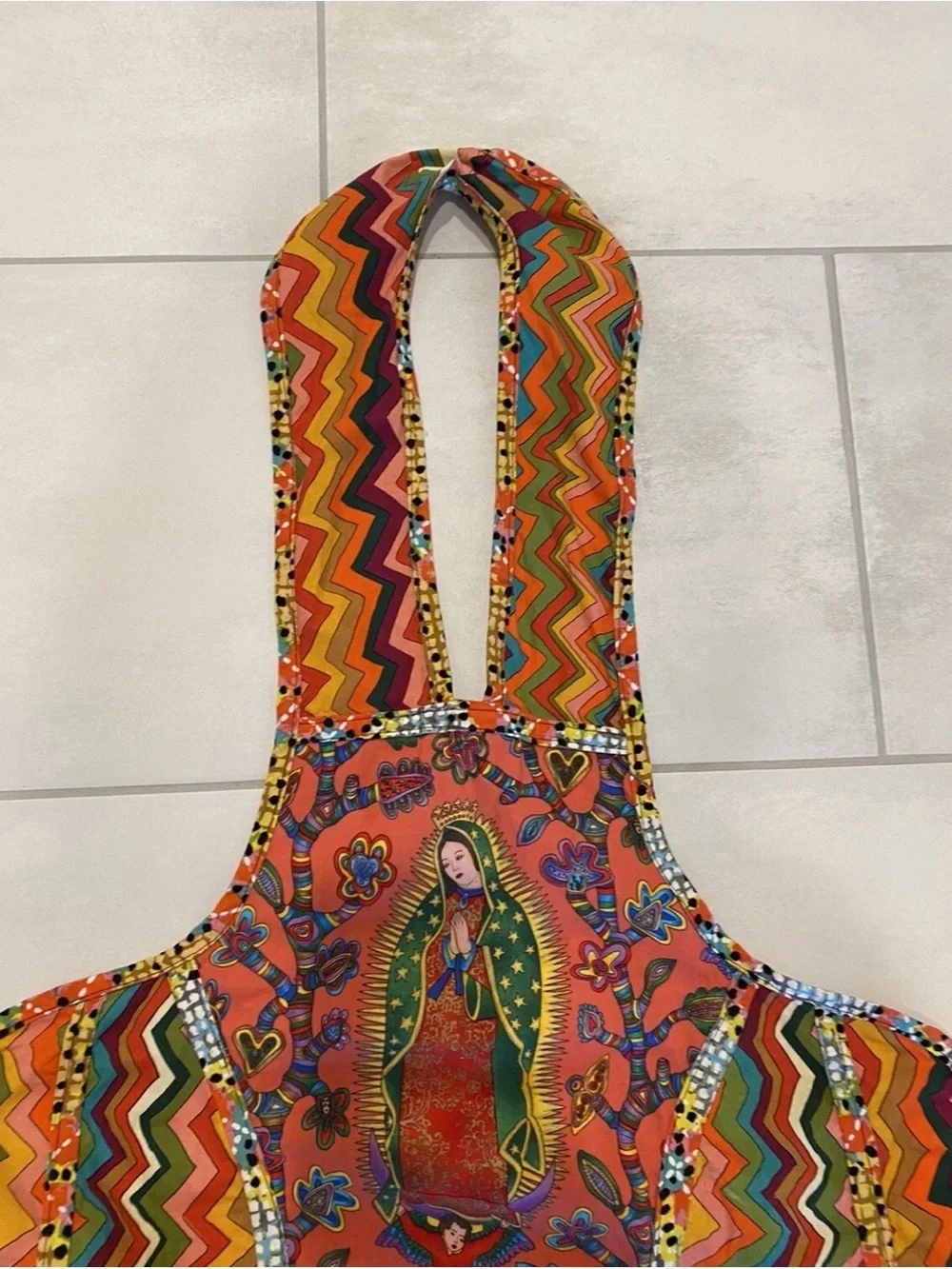 Vibrant Orange Patterned Our Lady of Guadalupe Cath Apron-003*